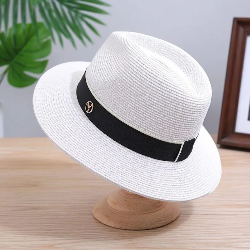 Unisex Spring Summer Wide Brim Panama Straw Fedora Hat Beach Vacation Sun Cap