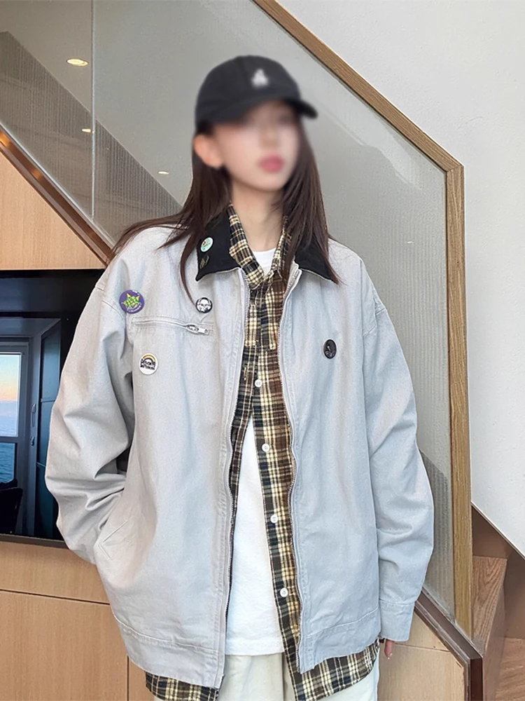 

Мужская повседневная куртка с цветочным воротником американского цвета, свободная посадка, универсальная верхняя одежда, осенний сезон, бренд Faion