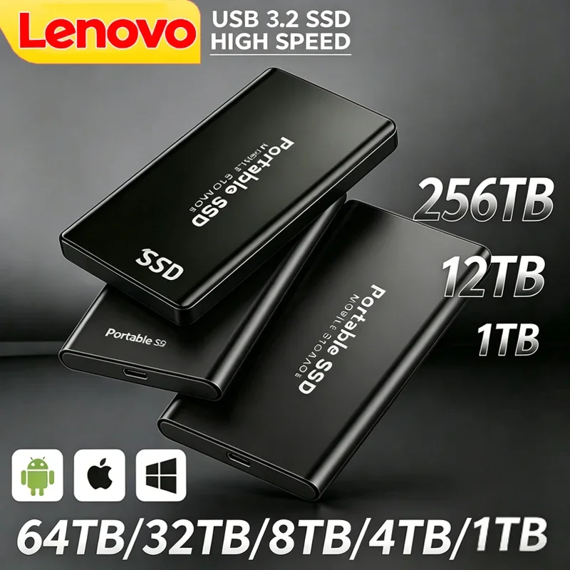 

Lenovo Portable SSD Hard Drive 2TB 4TB 8TB 256TB Solid-state Hard Disks High Speed Large Capacity Storage Devices for Laptop/MAC