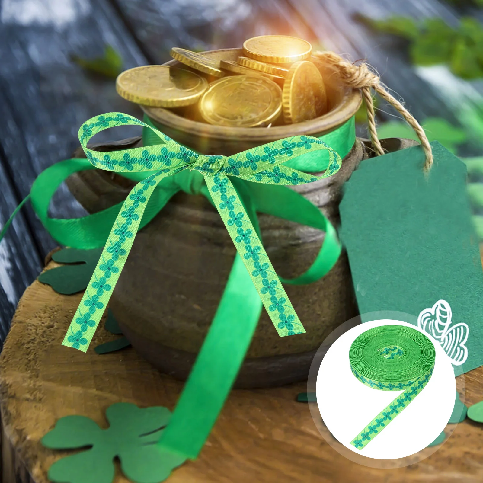 

Four Leaf Ribbon Decoration Lovely Package Packing for Present Crafted Gift Twine Wrapping Strap Patrick's Day Fabric