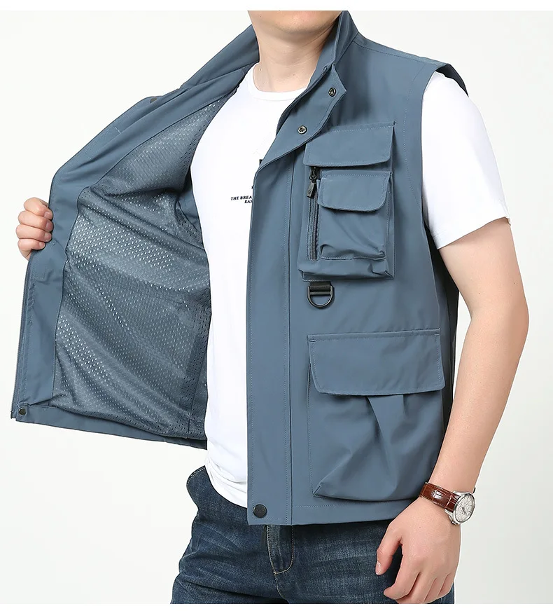 Waistcoat men loose leisure more pocket overalls spring and autumn thin jacket large size sports custom logo for team