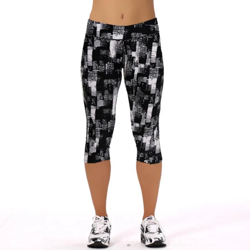 TOIVOTUKSIA  Arrival Ladies Comfortable Black Milk Printed Design Women Summer Mid-Calf Pants Capris Stretch Legging