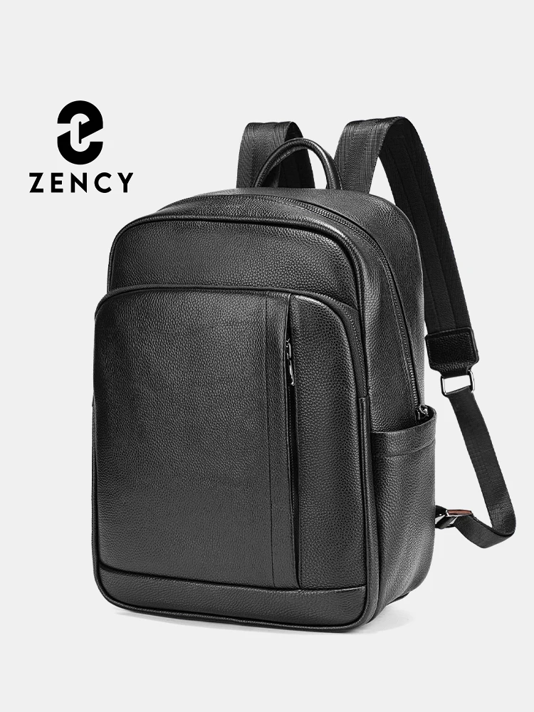 Zency Genuine Leather Women Backpack Multi-pocket Laptop Rucksack for 15inch Travel Business Mochilas Schoolbag Unisex Bagpack