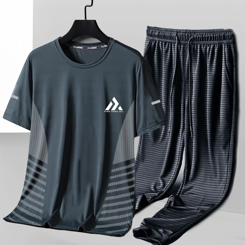 

Мужской летний спортивный комплект Ice Sensation: тонкие брюки для бега и фитнеса из высокоэластичного ледяного шелка