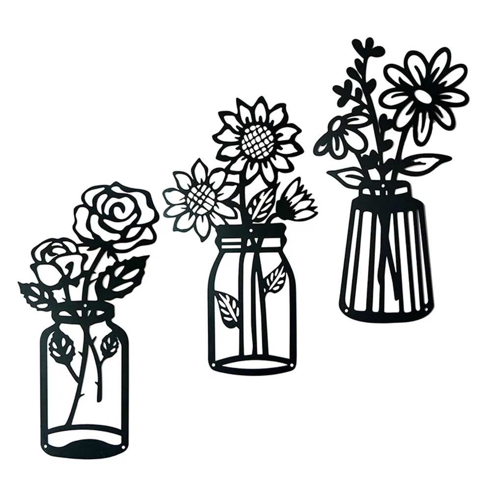 3Pcs Sturdy Iron Wall Art Decor Silhouette Vase Design Hanging Flower Vase Wall Ornament for Indoor Outdoor Decor Wedding