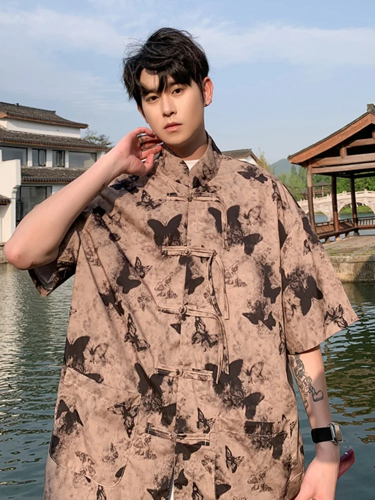 

Ice Silk Short Sleeve Shirt Thin Summer Men's Fashionable Chinese Style Teenager Handsome Clothing Printed Button Loose Fit S...