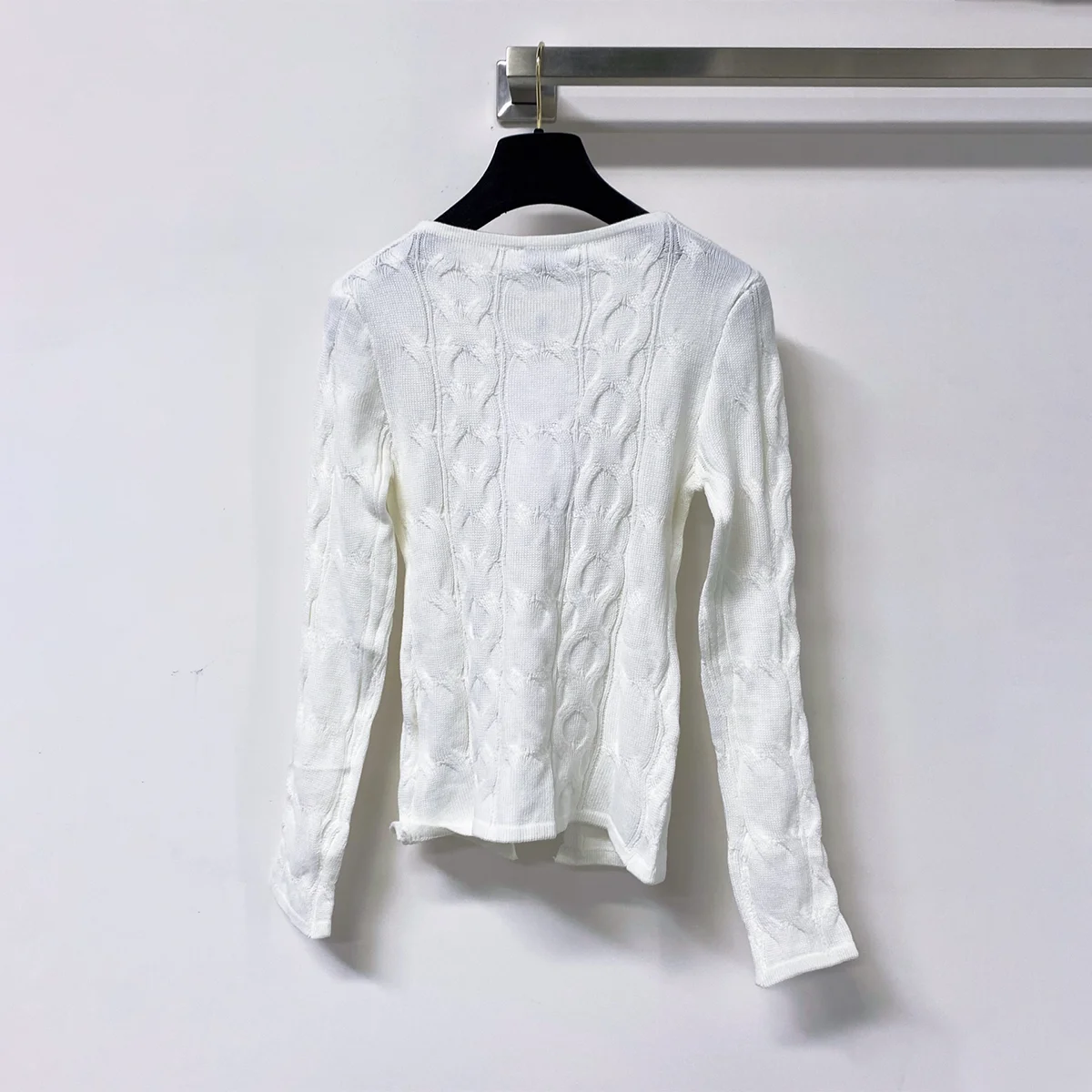 2026 High Quality Women's V-neck Twisted Flower Hollow Long Sleeve Knitted Hoodie--hb813