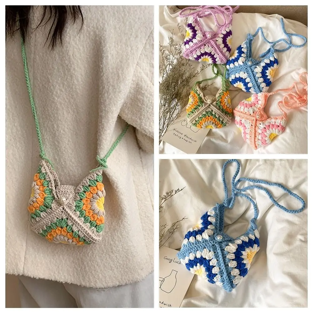 

Casual Shoulder Bag Crochet Flower Knitted Bag Bohemian Sunflower Crochet Crossbody Bag Storage Bag Hollowed Out Weave Bag Beach
