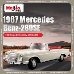 Maisto 1:18 Mercedes Benz 280se 1967 White Alloy Classic Car Model Retro Die Casting Alloy Luxury Car Decoration Toy Boy Gift