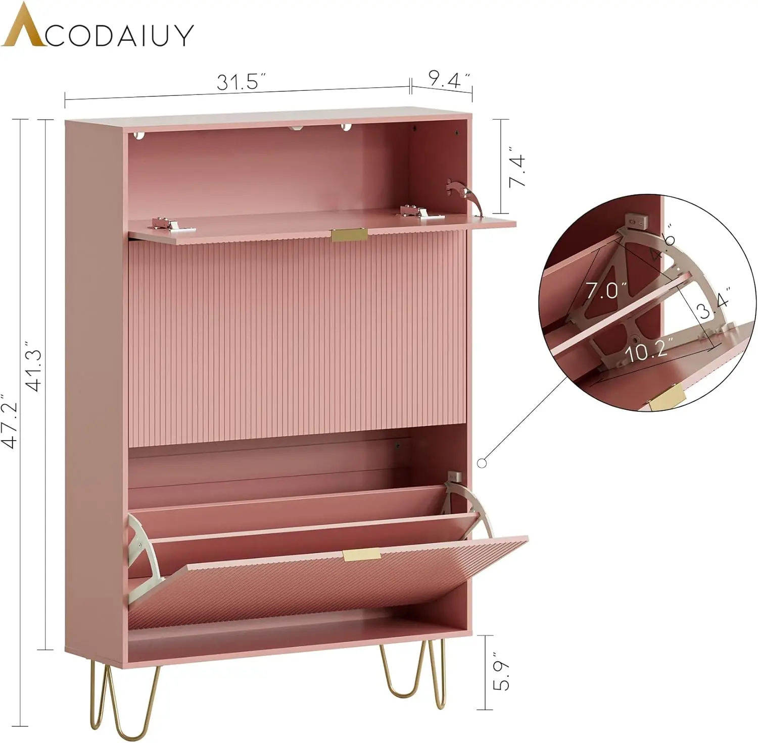 Shoe Storage Cabinet for Entryway Shoes Organizer Freestanding Organizer with 2 Flip Drawers, 3-tie Narrow Shoe Rack Cabinet