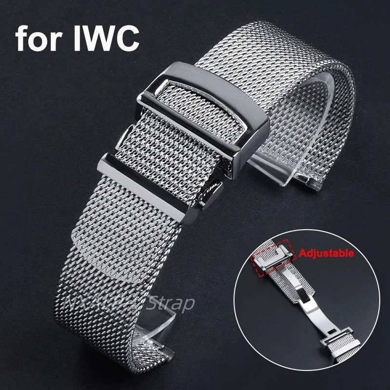 Stainless Steel Watch Strap For IWC Pilot\'s Portuguese PORTOFINO 20mm 22mm Mesh Milanese Watch Band Wristband Folding Buckle