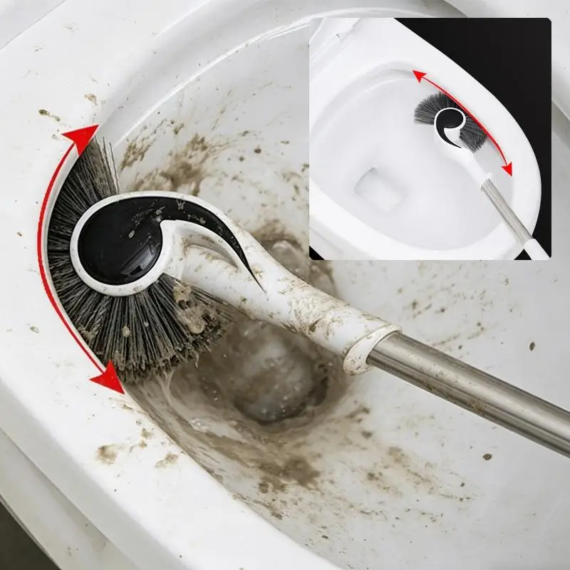 Advanced Curved Head Toilet Brush System Corrosion Resistant Brush Suitable for Complete Sanitation In Home Bathrooms HX6C