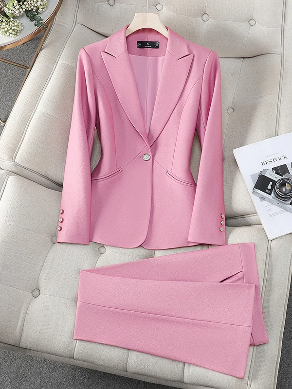 Pink Suit Jacket Women's Casual Professional Workwear Ensemble 2026 New Autumn Winter High-End Commute Style Button Detail
