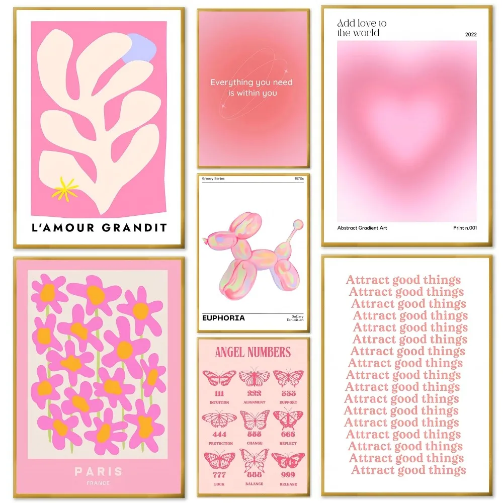 

Pink Angel Number Flower Maket Exhibition Gallery Poster Paper Print Home Bedroom Entrance Bar Cafe Art Painting Decoration