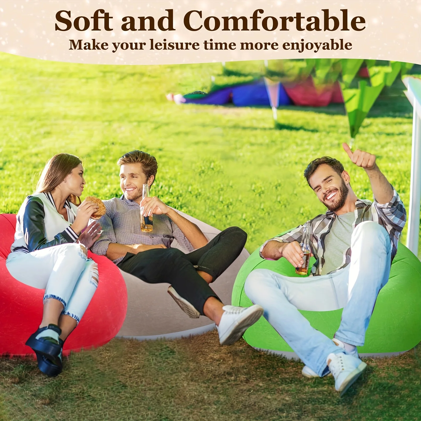 Flocked PVC Inflatable Sofa Chair - Portable Lounge Bed for Office Nap & Outdoor Camping, Photo Props Gift Quick Setup