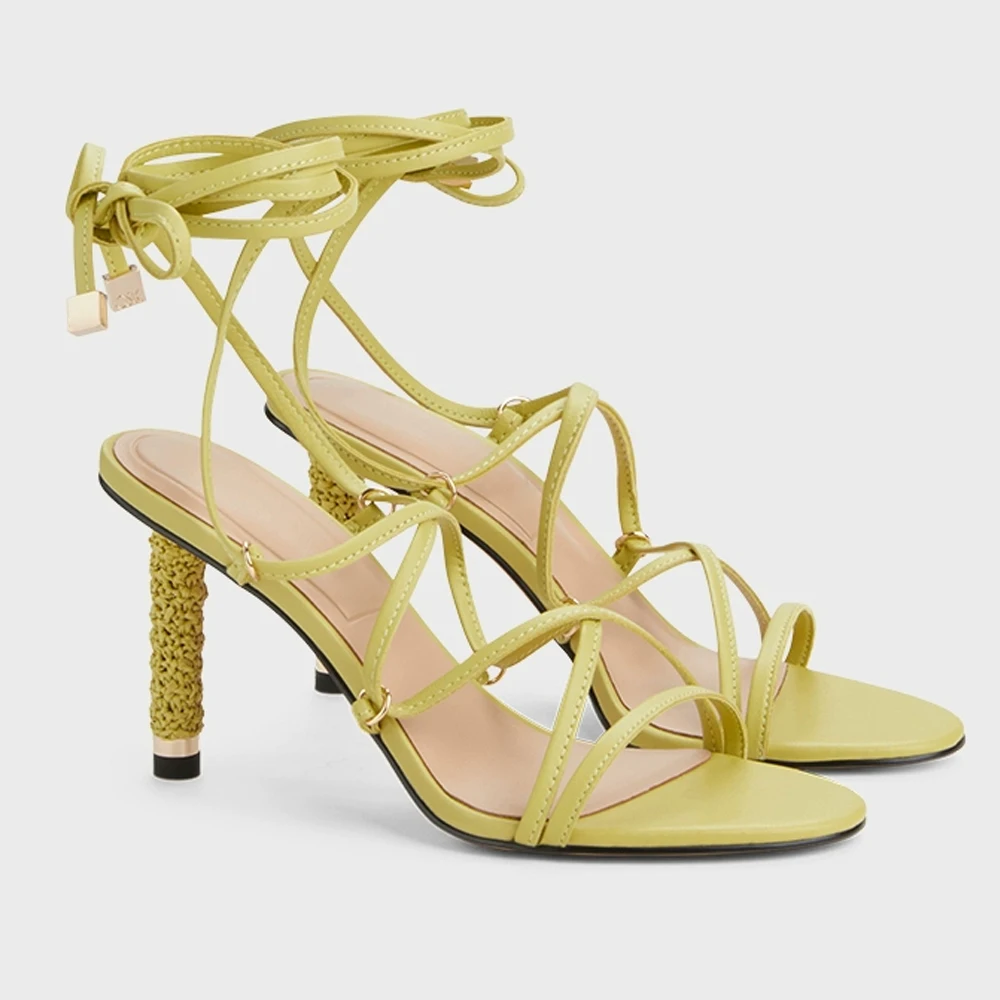 

FWRD Women's Sheepskin Criss-Cross Lace-Up High-Heel Sandals, Comfortable for Summer Parties & Daily Outings #FWRD000263