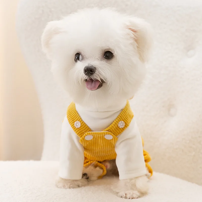 Yellow Bear Four Legged Clothing Winter Corduroy Dog Clothes Puppy Comfortable and Warm Strap Pants Pet Supplies XS-XL