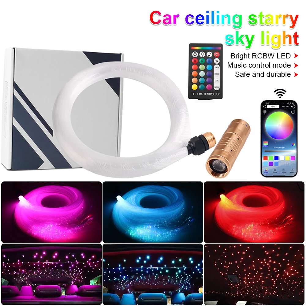 

Car Starry Sky LED Ambient Light Roof 16W Twinkle RGBW Fiber Optic Atmosphere Kit Romantic Car Home Decoration App RemoteControl