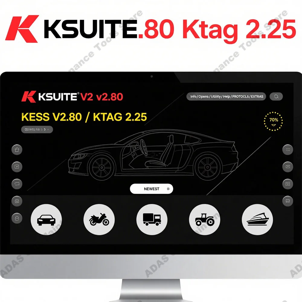 Ksuite 2.80 Ktag 2.25 OBD2 Scanner Software Work With KESS V2 V5.017 RSA Error Unlock Corrected for Car Truck Bike Tractors