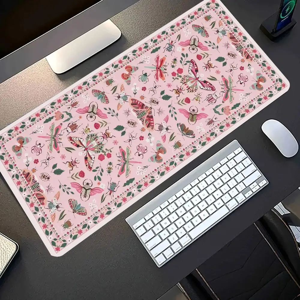 Pink Floral Persian Style Design Mouse Pad Large Rubber Anti-slip Desk Accessories Mousepad for Offices&Gamer Keyboard Decor Mat