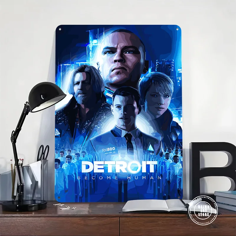 Detroit: Become Human Metal Poster Custom Wall Art Retro Vintage Tinplate Signs for Man Cave Gaming Room Decoration Cozy House