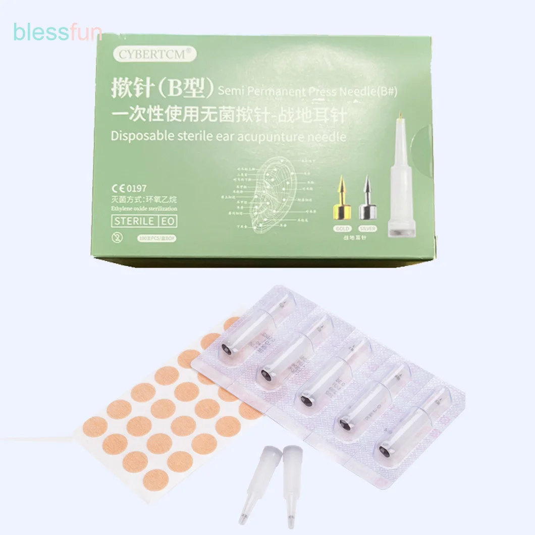 100 Pcs/box Gold/Silver Ear Needles Qizhou Sterile Mini Acupressure Needle for Single Use Massage Auricular Point Needle