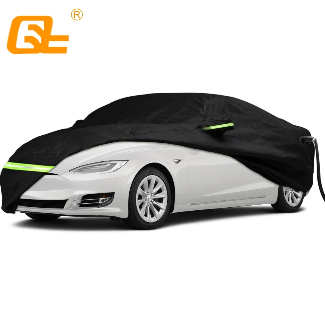 Waterproof 210T Car Covers For Tesla Model 3 Waterproof with Windproof Strap & Single Door Zipper Convenient charging port