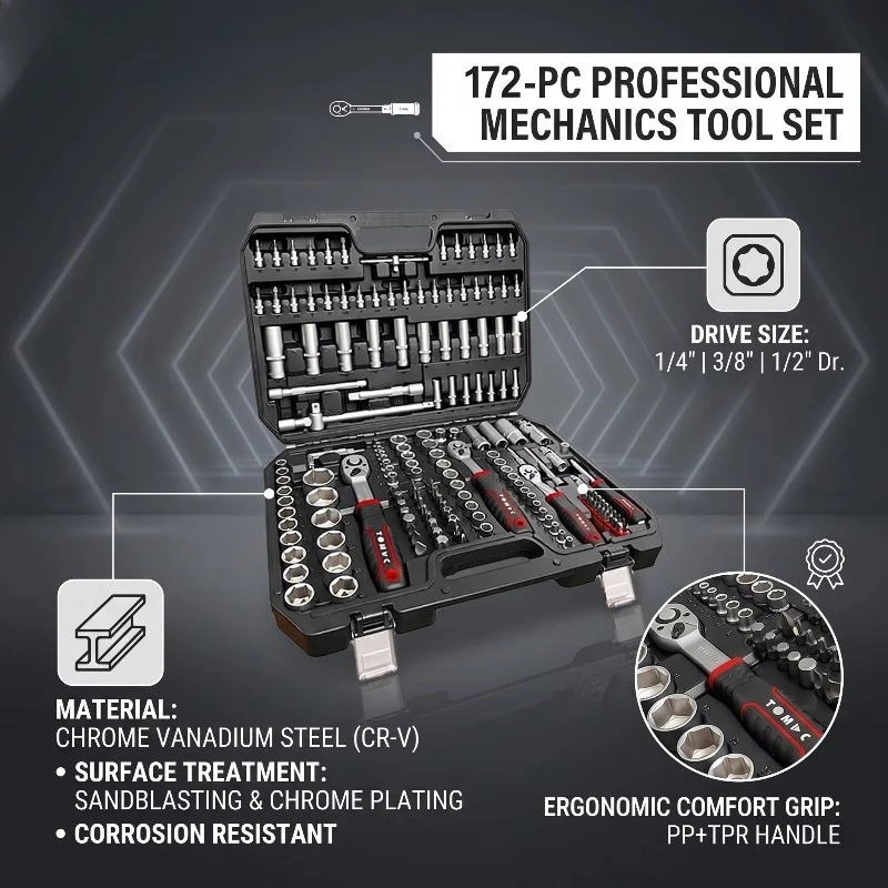 172pcs Professional Socket Tool Set for Cars Motorcycles and Bicycle Caja De Herramientas