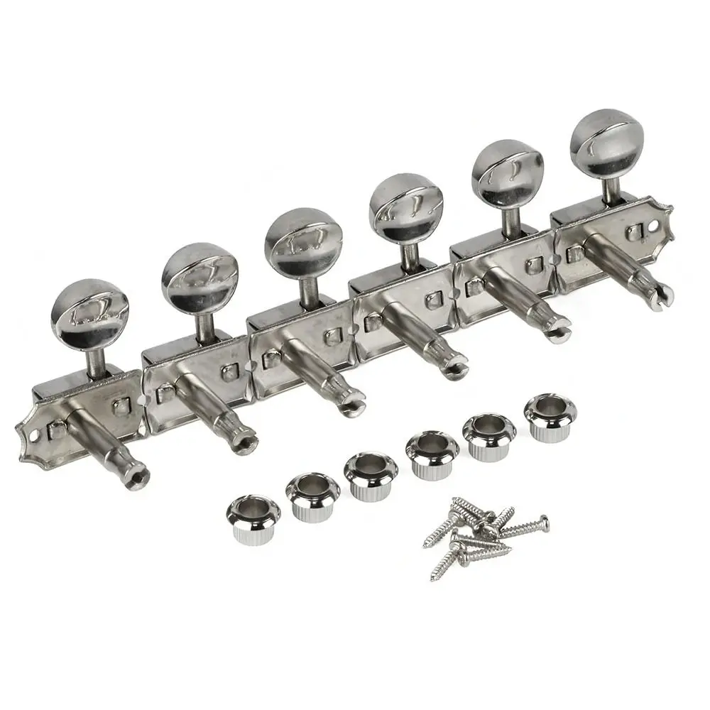1Set New 6-Pack Guitar String Knob 6 Right 6R Retro Tuning Key Pegs Chrome Finish 6-in-Line Combination Tool for ST/TL Style