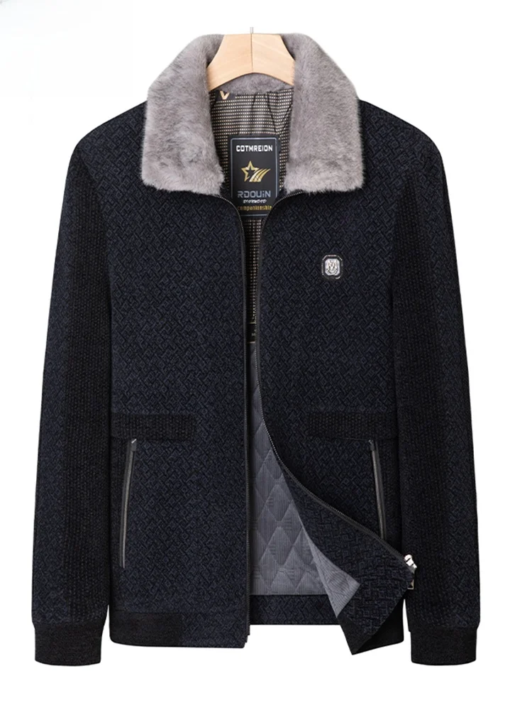 

Теплая повседневная зимняя куртка с воротником для мужчин среднего возраста и пожилых мужчин, хлопковое пальто с утеплителем из полиэфирного волокна, на молнии.