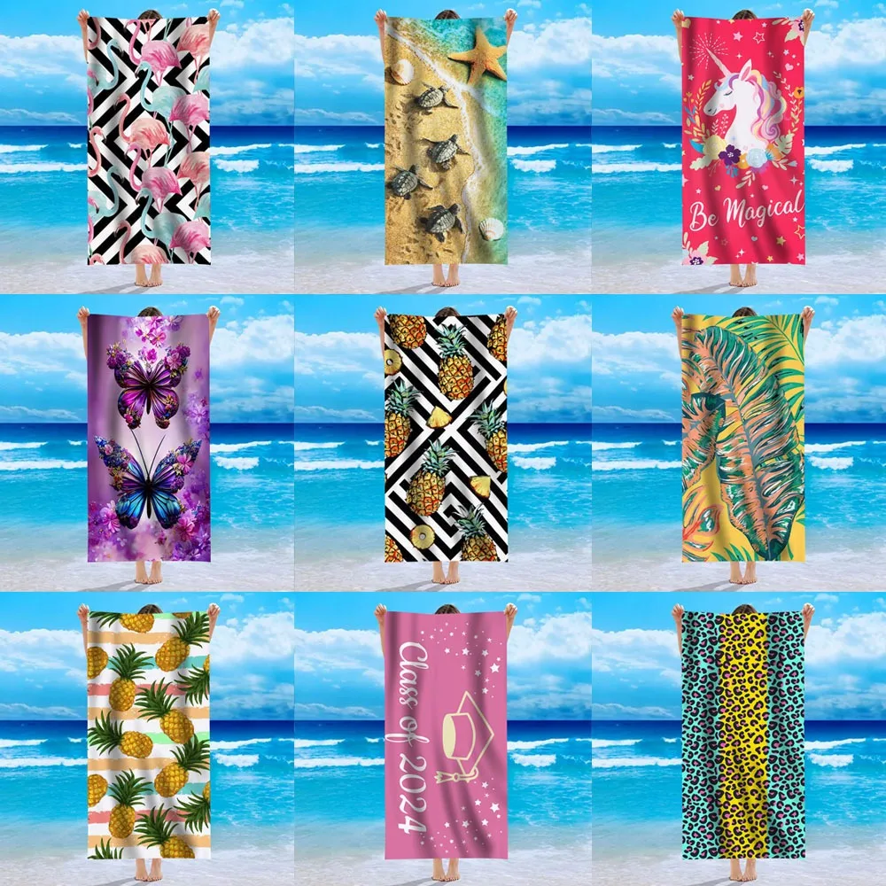 

Tropical Beach Towel Flamingo Turtle Unicorn Butterfly Pineapple Polyester Quick Dry Sand Free Bath Towels for Summer Seaside