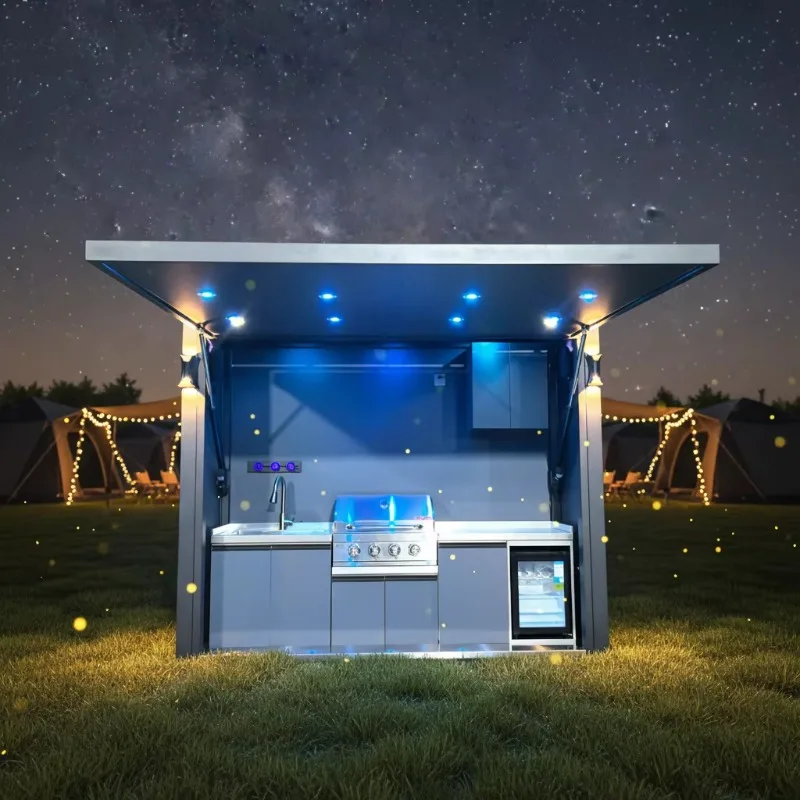 Customized Outdoor Kitchen with Stainless Steel Top and Lockable Drawers for Security Portable Modular Duty