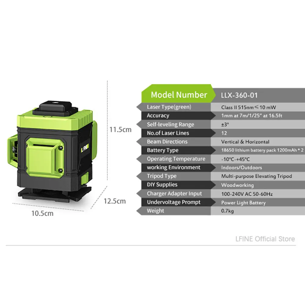 LFine 8/16/12 Lines 3D/4D Laser Level Horizontal Vertical with Remote Control 360° Self-leveling Professional Building Tools