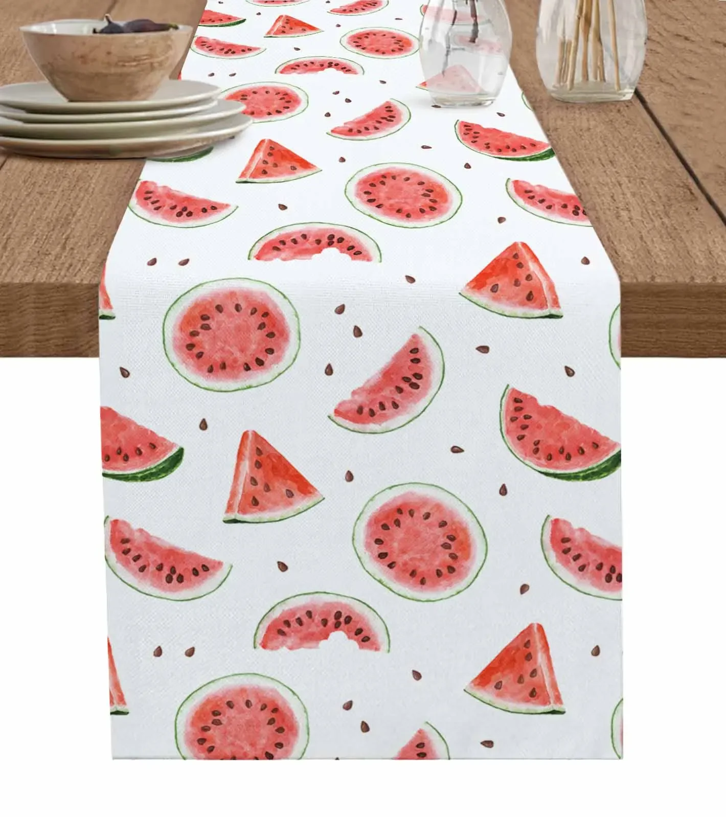 Summer Watermelon Watercolor Texture Linen Table Runners Kitchen Table Decoration Dining Table Runner Wedding Party Supplies