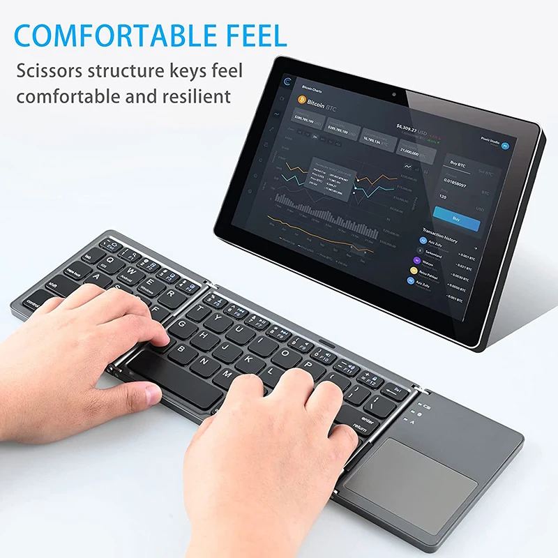 Imagem -02 - Mini Teclado Bluetooth Portátil sem Fio com Trackpad Dobrável Laptop Windows Ios Android Smartphone Tablet