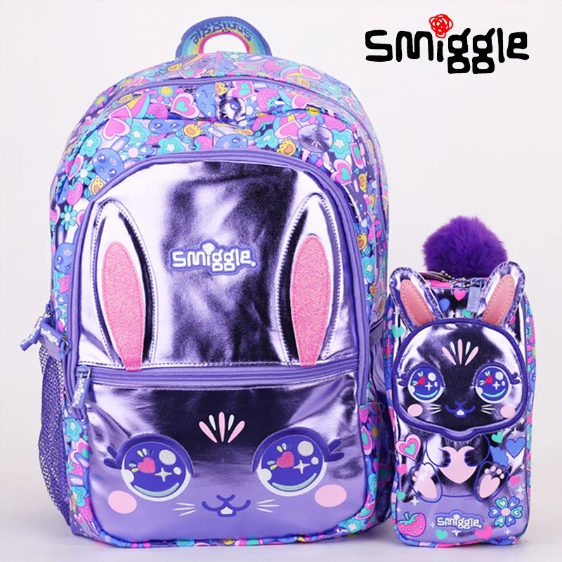 Genuine Australian Smiggle Purple Rabbit Backpack Primary School High Capacity Backpack Pencil Case Stationery Box Student Gift