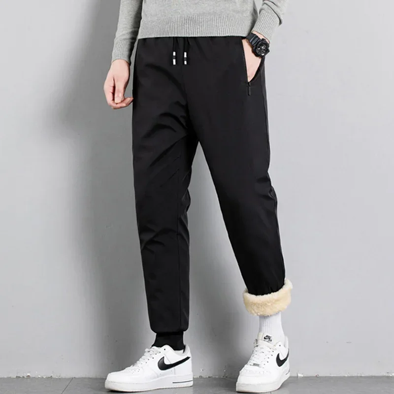 Winter Fleece Pants Men's Thick Warm Casual Sweatpants High Quality Waterproof Fashion Drawstring Large Size Jogging Pants L-7Xl