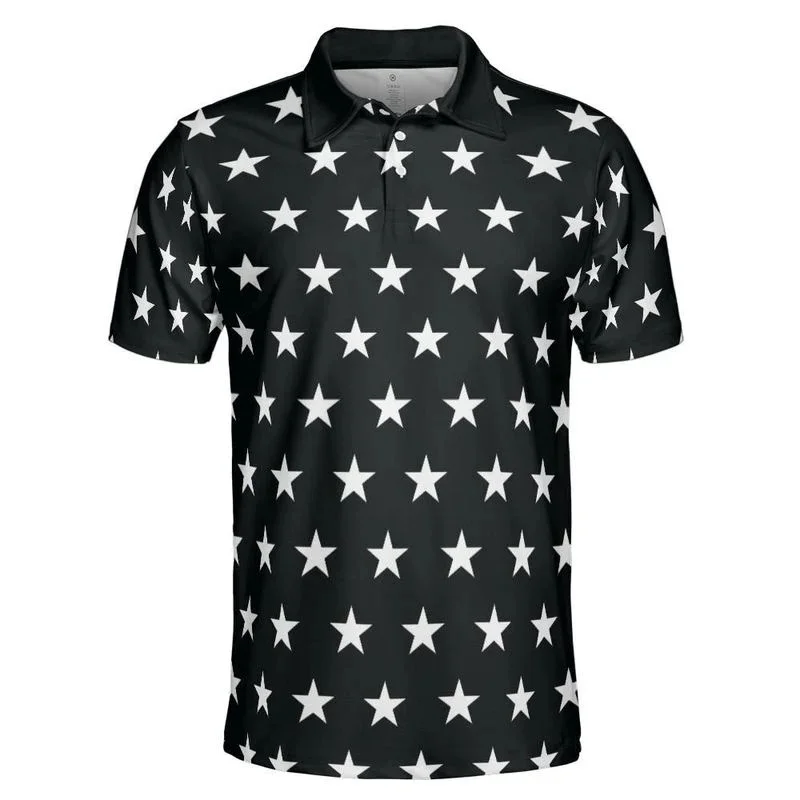 

Simple Full Print Stars Graphic Polo Shirts For Men Solid Color Short Sleeve Sport Golf Shirt Summer Street Casual 2025 Top