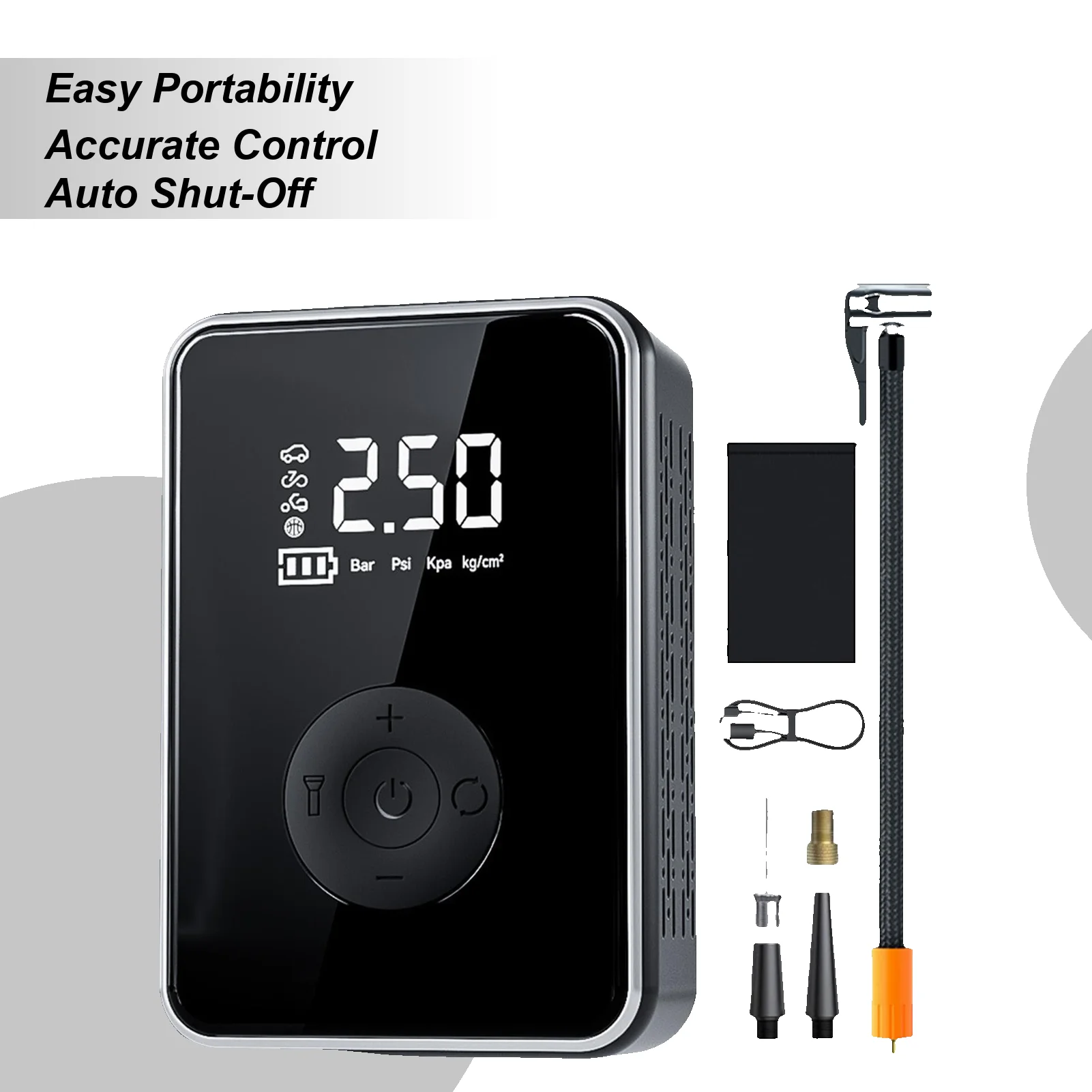 Air Pump For Car Tires Digital Display Cordless Inflator With Light Rechargeable Air Compressor For Car Tires With Auto Shut-Off