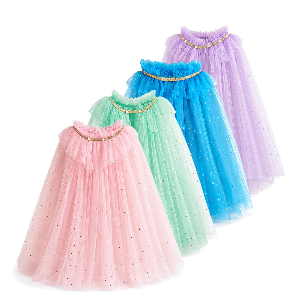 Girls Princess Tulle Cape Shiny Star Cloak Kids Fairy Dress Up Poncho Toddler Halloween Costume Accessory Book Week Party Shawl
