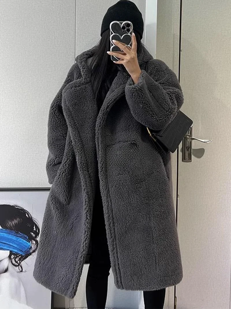 

ROUJE KEFSS Thiened Long Hooded Jaet Particle Fce Oversized Coat ape Sandalwood Waistline Pear ape Straight ...