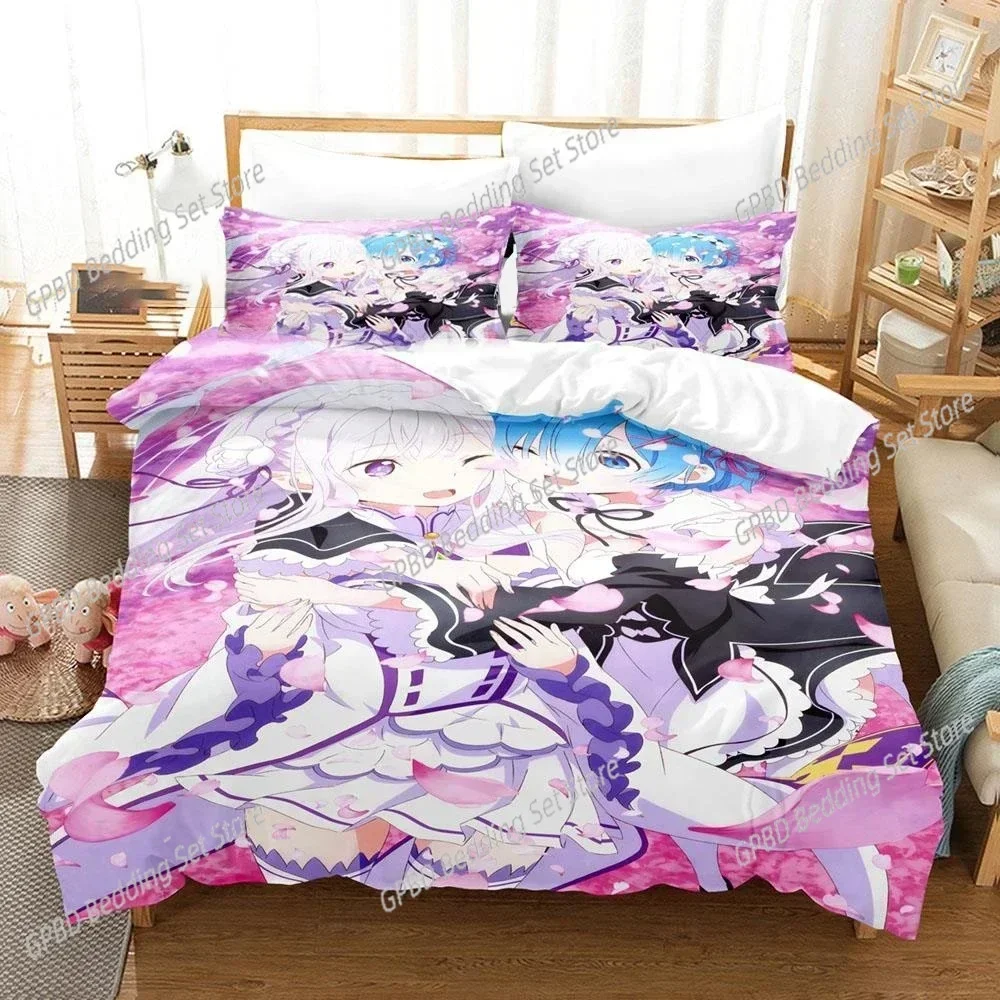 Anime Re Zero Emilia Rem 3D Bedding Set Duvet Cover Pillowcases Single Twin Full Queen King Size Home Decor Quilt Boys Gift Quil