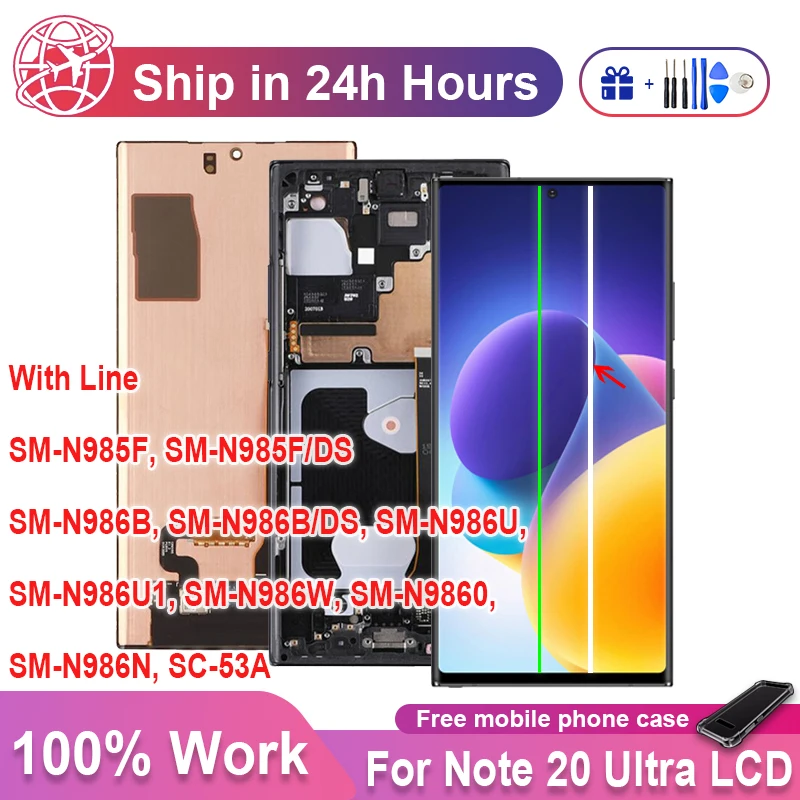 

With Dot Line LCD For Samsung Galaxy Note 20 Ultra 5G Touch Screen With frame N985F N986B N986U N9860 Display Repair replacement