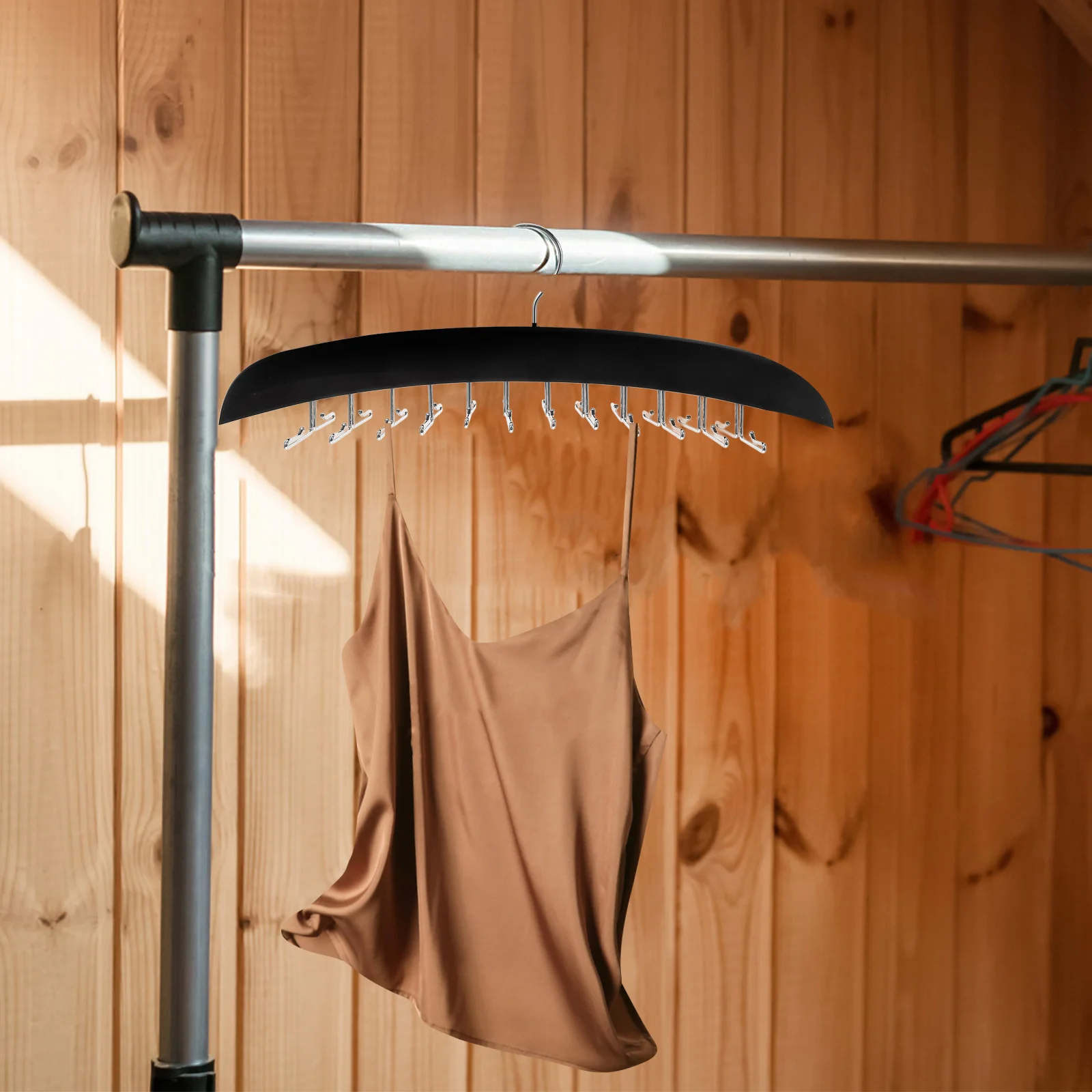 

Multifunctional Wooden Iron Hanger 24 Hooks Space-Saving Tank Top Belt Tie Scarf Organizer Closet Accessory Storage