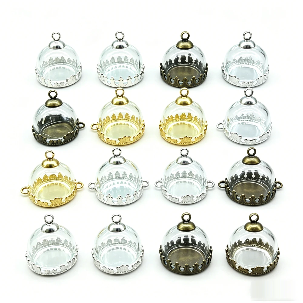 20sets 15mm Glass Globe Dome Crown Base Beads Cap Set Glass Globe Set Glass Vial Pendant Jewelry Accessories Findings DIY