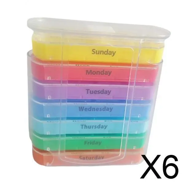 

Colorful Travel Tablet Organizer Box with Removable Weekly Trays Pocket Size Pill Container for One Month Health Management