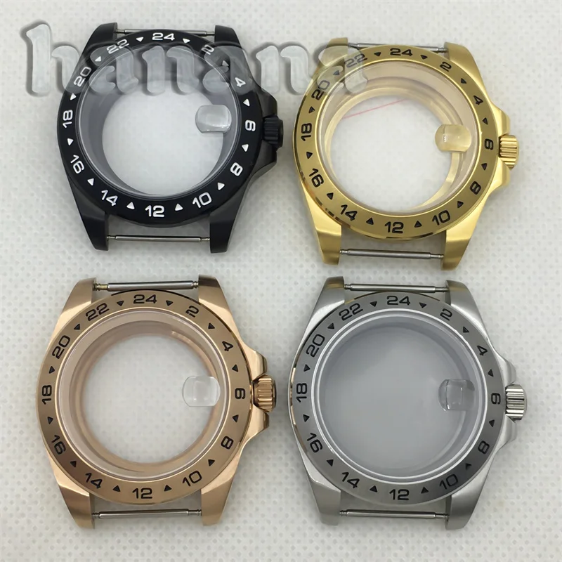 40 mm Plata Negro Oro rosa Bisel GMT 24 horas Caja de acero inoxidable Cristal de zafiro compatible con movimiento NH34 NH35 NH36A 38 ETA2824 PT5000