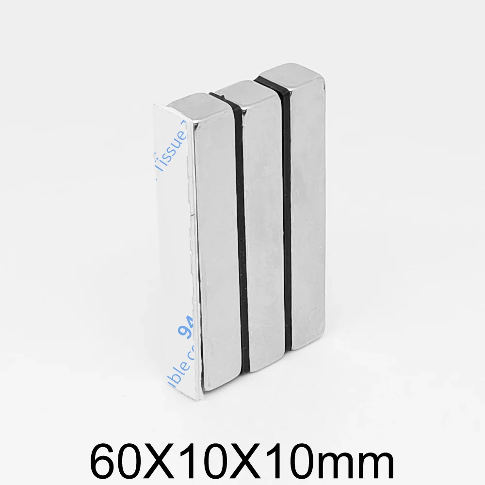 1/2/5/10PCS 60x10x10mm Thick Sheet Powerful Strong Magnetic Magnets With 3M Tape 60*10*10 Block Permanent NdFeB Magnet 60x10x10