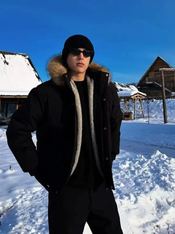 

Thiened ort Fur Lined down Jaet Men's Winter Warm Coat with Hood Har Environment Resistant Casual Sle Regular Fit