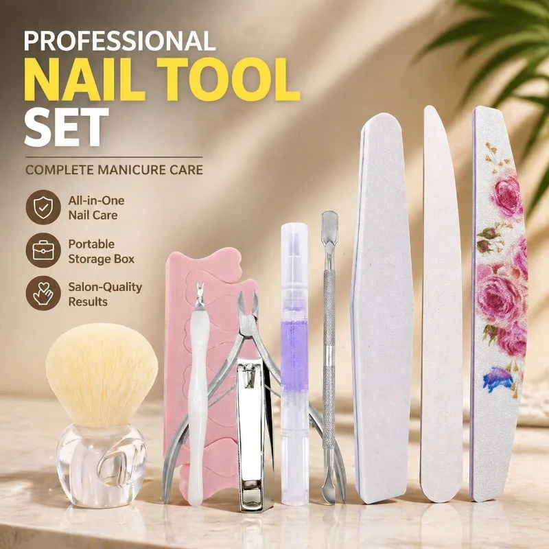 

Professional Nail Care Set Rose Design Nail File Cuticle Nipper Clipper Dead Skin Remover Manicure Pedicure Tools Kit For DIY